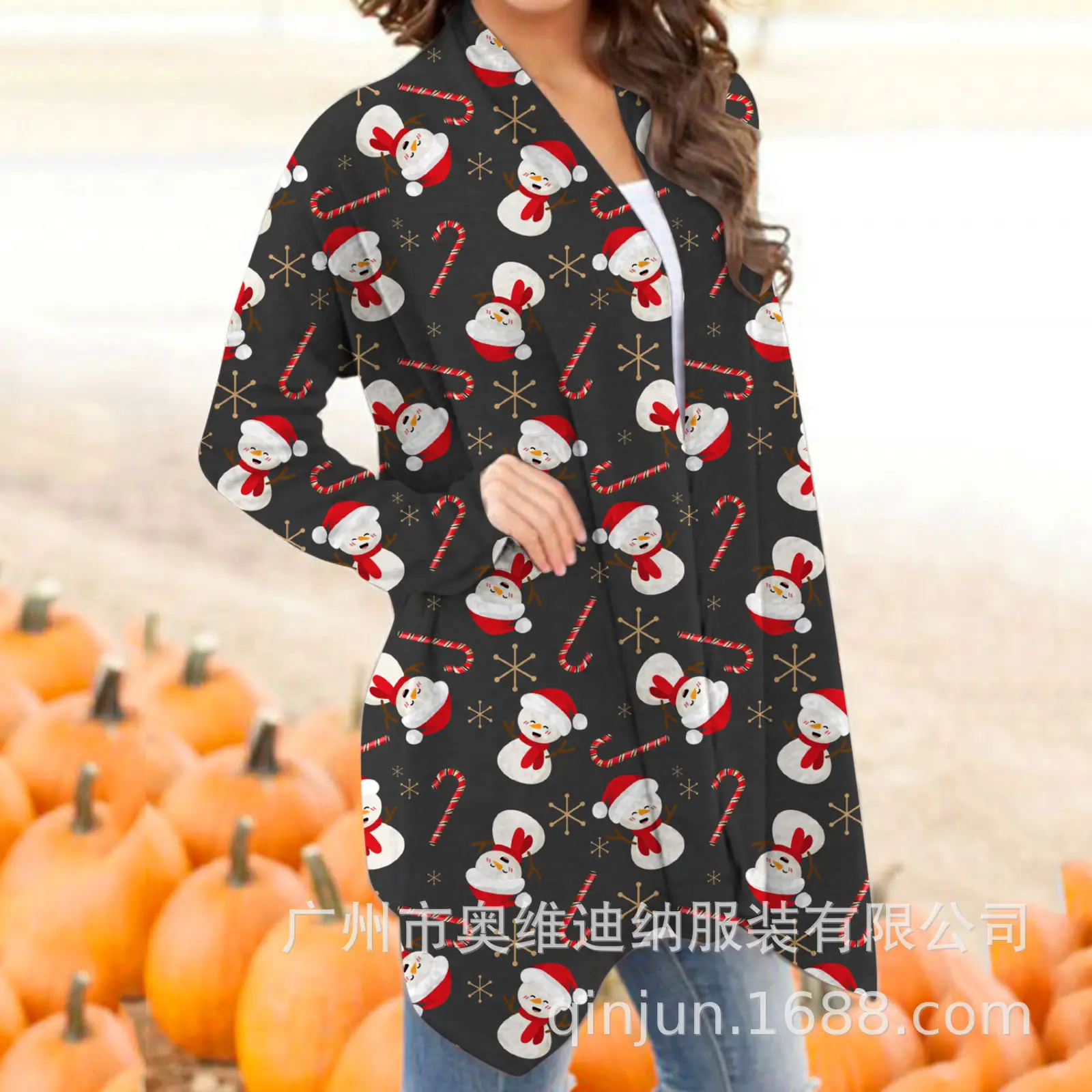 Women's Christmas Digital Print Long Sleeve Cardigan Blue — feature 19