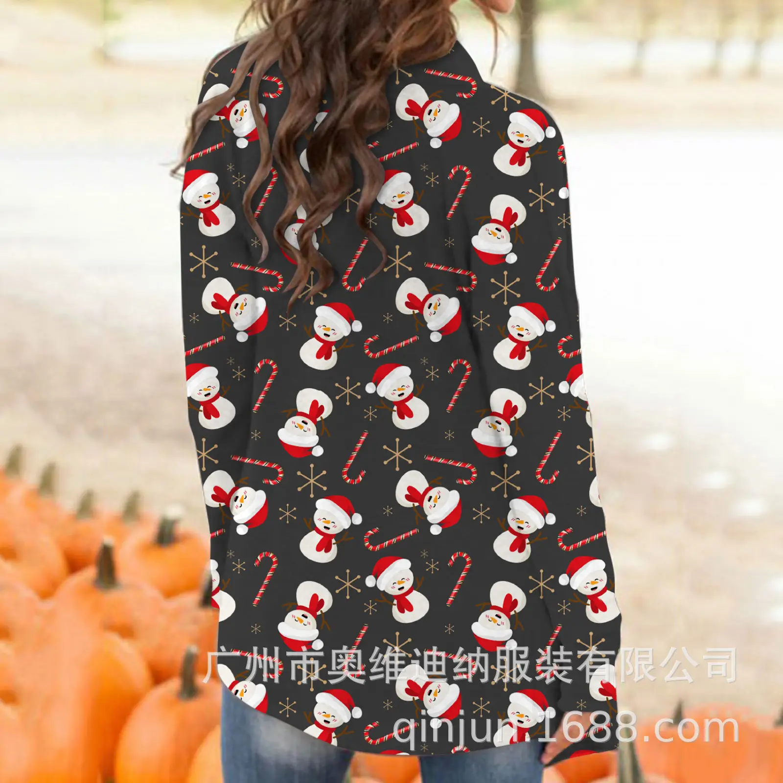 Women's Christmas Digital Print Long Sleeve Cardigan Blue — feature 20