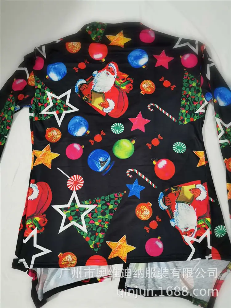 Women's Christmas Digital Print Long Sleeve Cardigan Blue — feature 28