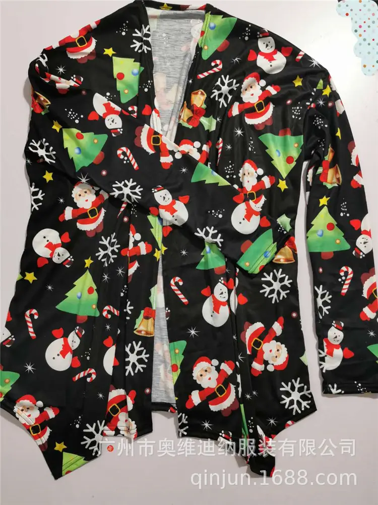 Women's Christmas Digital Print Long Sleeve Cardigan Blue — feature 32