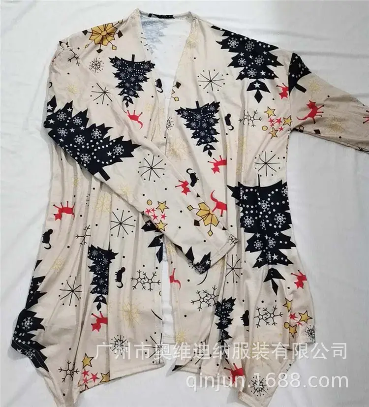 Women's Christmas Digital Print Long Sleeve Cardigan Blue — feature 34
