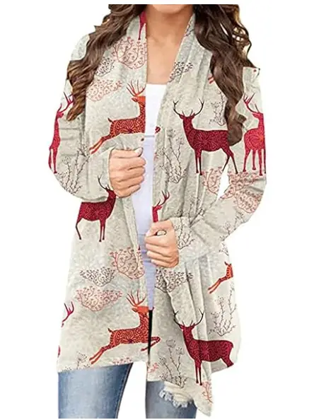 Women's Christmas Digital Print Long Sleeve Cardigan Blue — feature 47