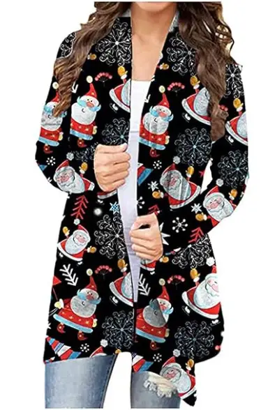 Women's Christmas Digital Print Long Sleeve Cardigan Blue — feature 49