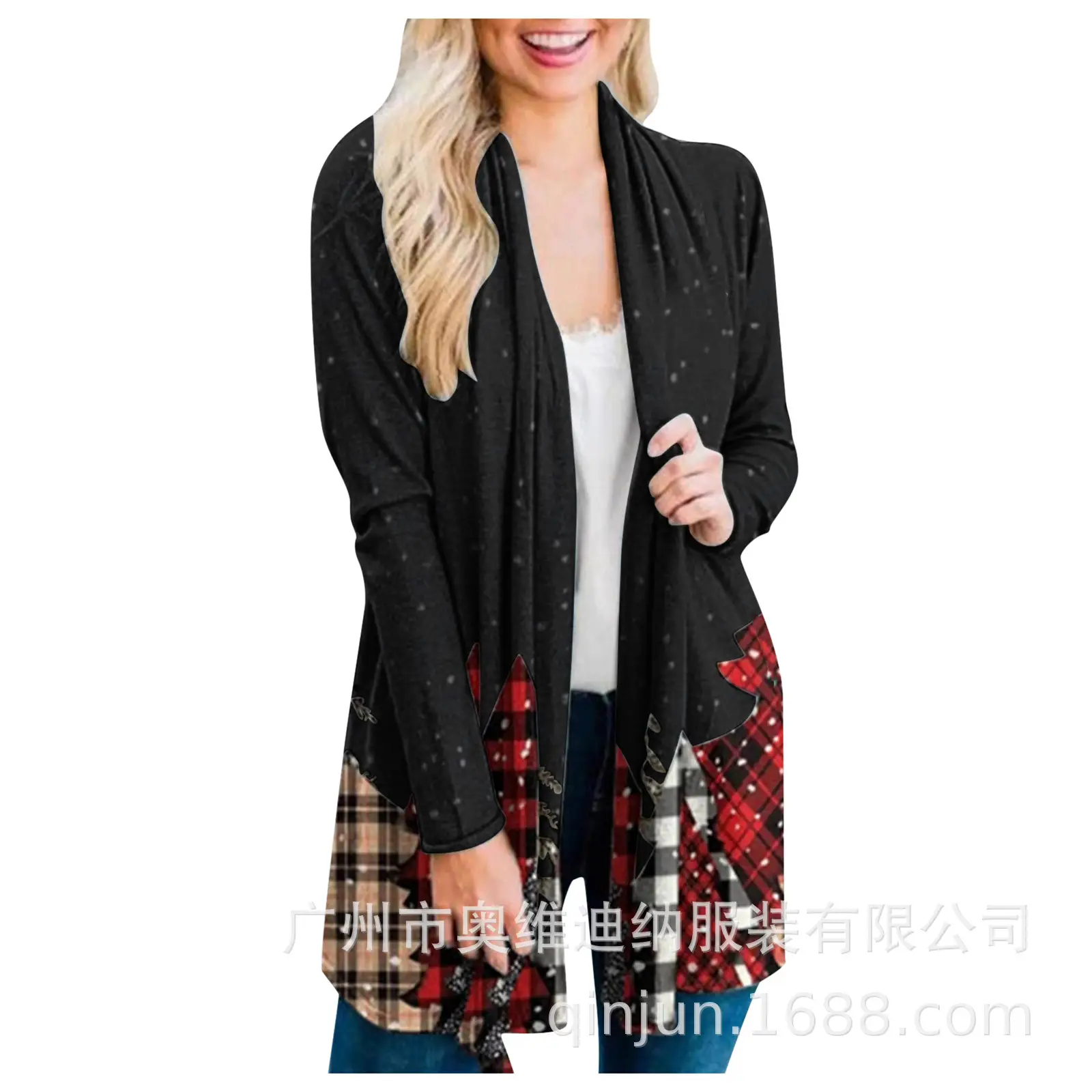 Women's Christmas Digital Print Long Sleeve Cardigan Blue — feature 7