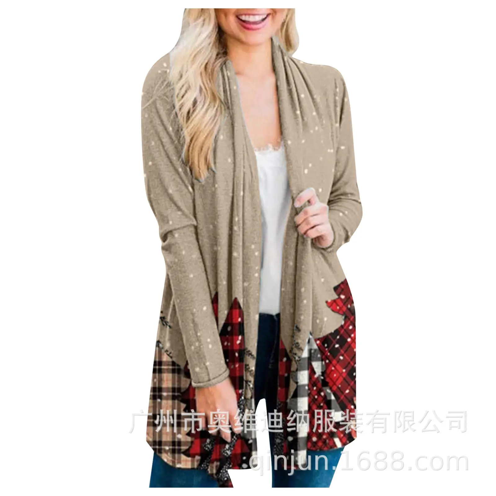 Women's Christmas Digital Print Long Sleeve Cardigan Blue — feature 8