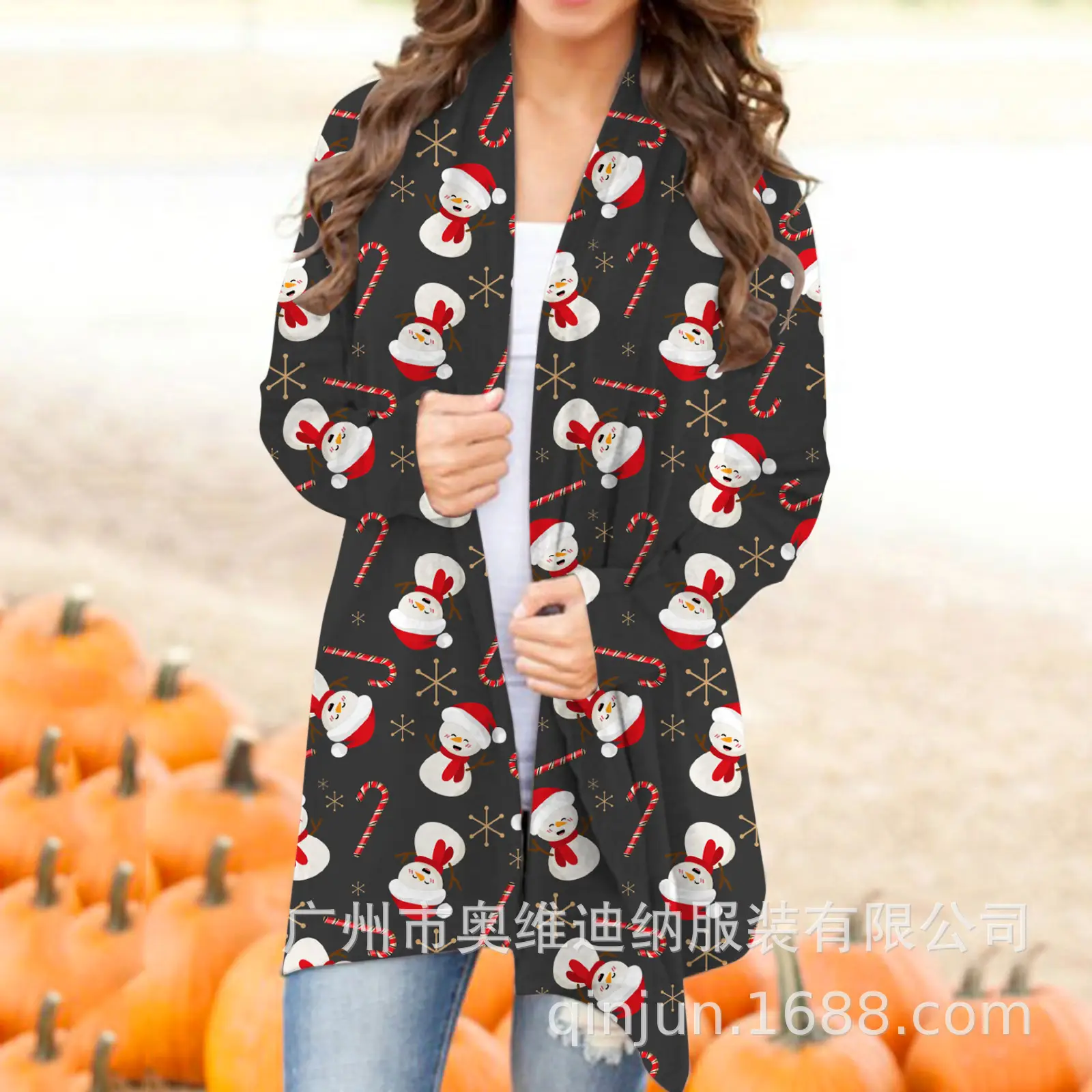 Women's Christmas Digital Print Long Sleeve Cardigan Blue