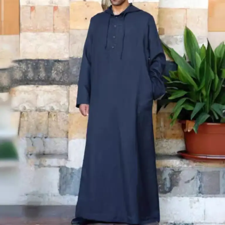 2025 Muslim Robe Long Hooded Men's Hooded Shirt - Image 2