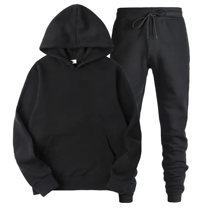 Men's Black Hoodie Sweatshirt Set with Grey Pants - Image 38