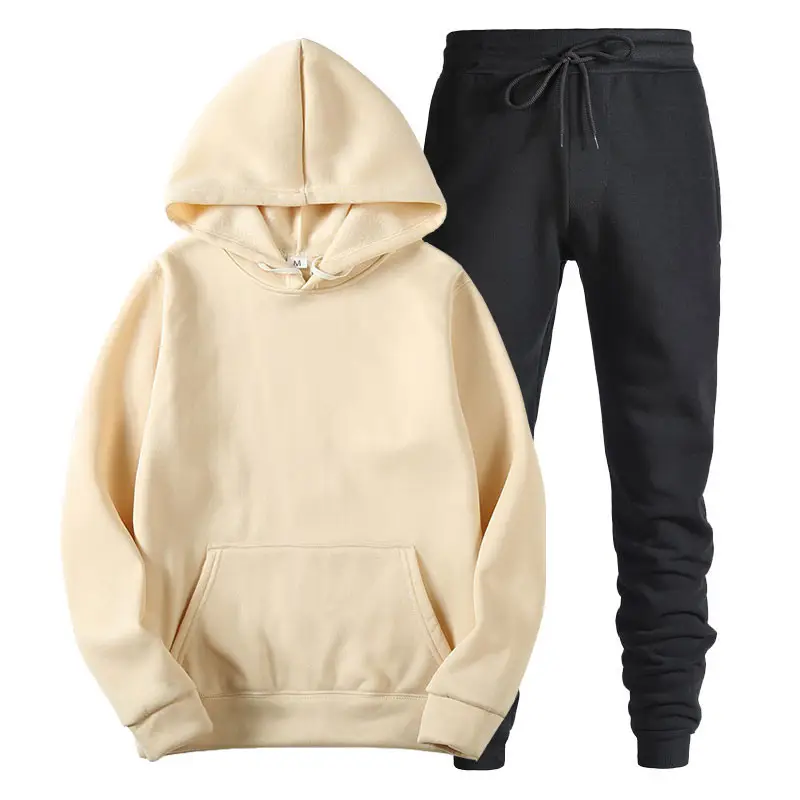 Men's Black Hoodie Sweatshirt Set with Grey Pants - Image 39