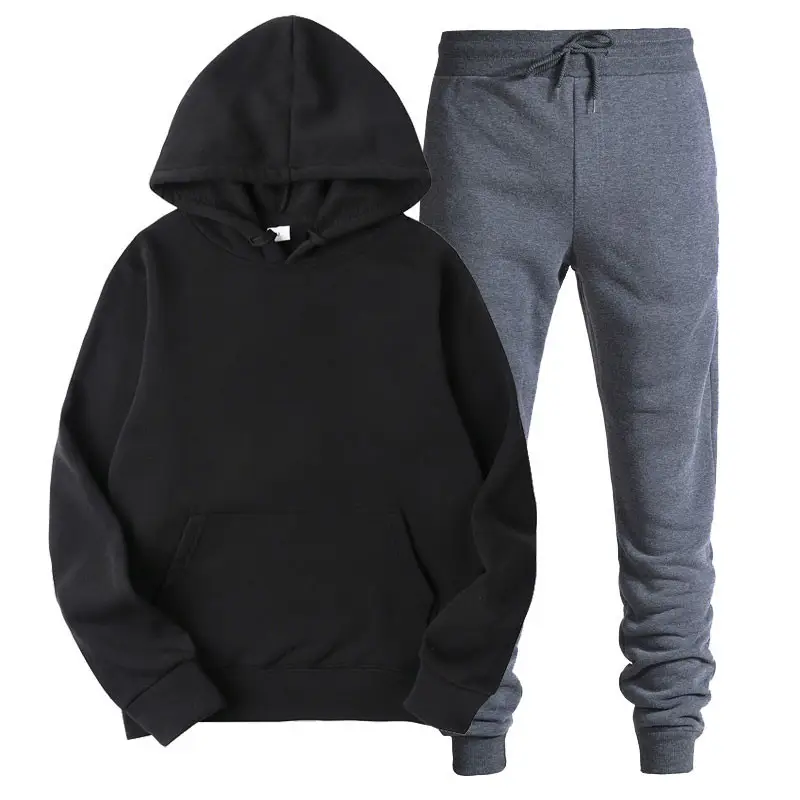 Men's Black Hoodie Sweatshirt Set with Grey Pants - Image 12