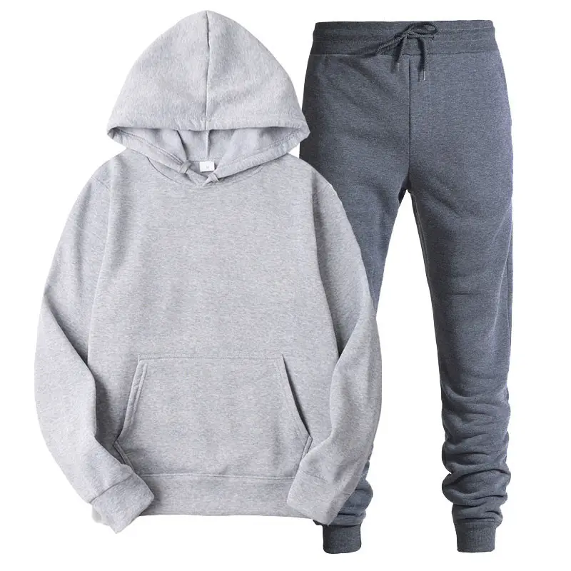 Men's Black Hoodie Sweatshirt Set with Grey Pants - Image 13