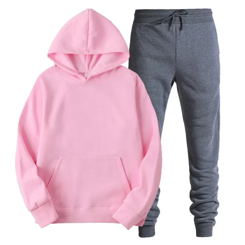 Men's Black Hoodie Sweatshirt Set with Grey Pants - Image 17