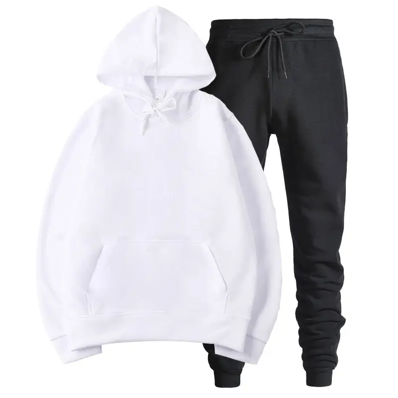 Men's Black Hoodie Sweatshirt Set with Grey Pants - Image 27
