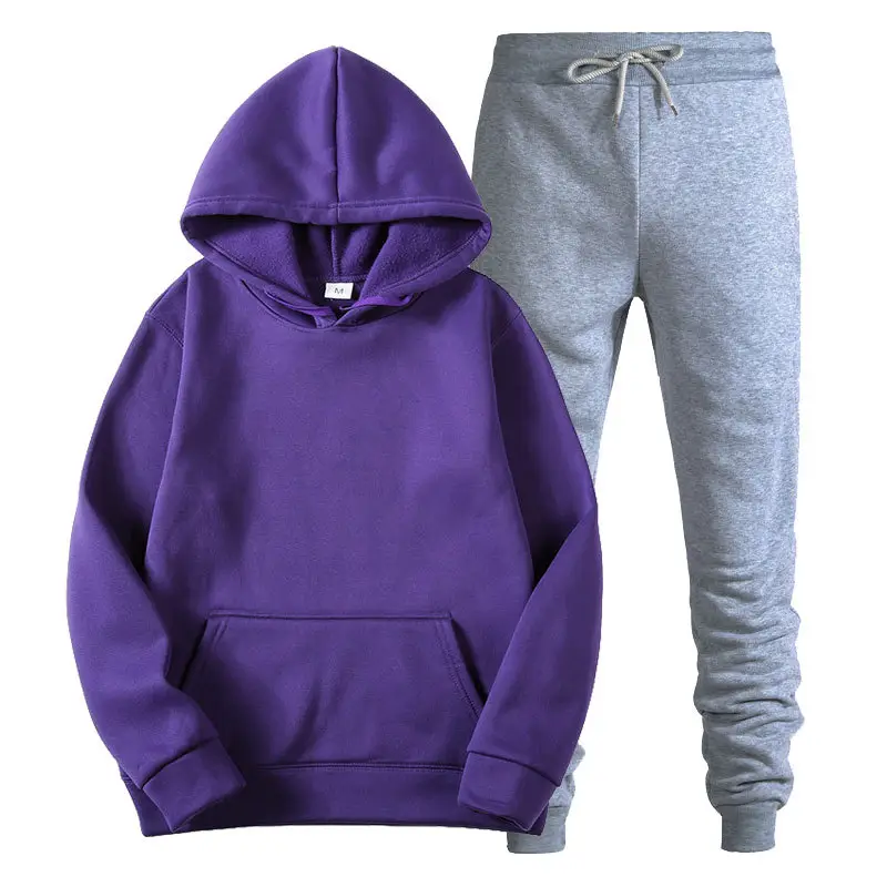 Men's Black Hoodie Sweatshirt Set with Grey Pants - Image 29
