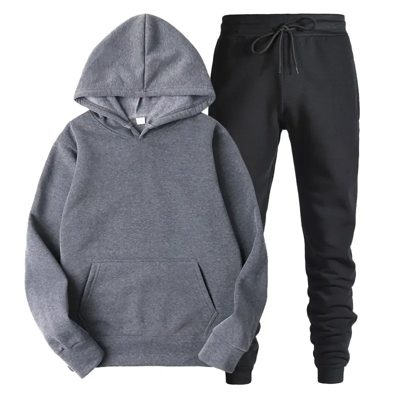 Men's Black Hoodie Sweatshirt Set with Grey Pants - Image 3