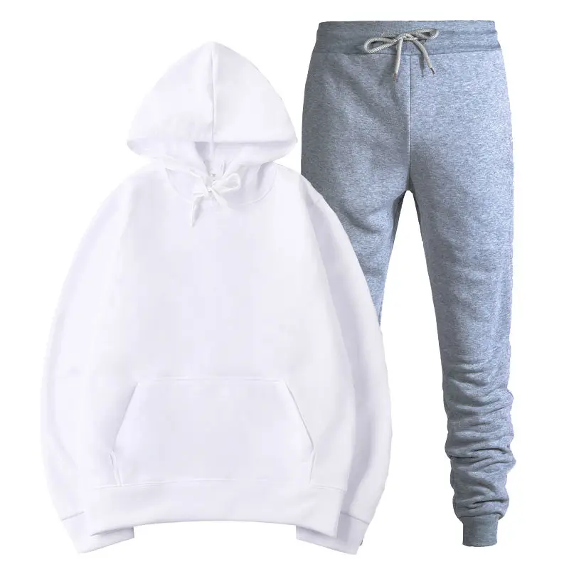 Men's Black Hoodie Sweatshirt Set with Grey Pants - Image 32