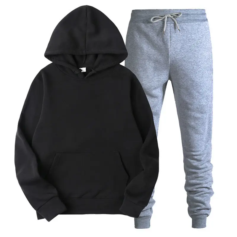 Men's Black Hoodie Sweatshirt Set with Grey Pants - Image 6