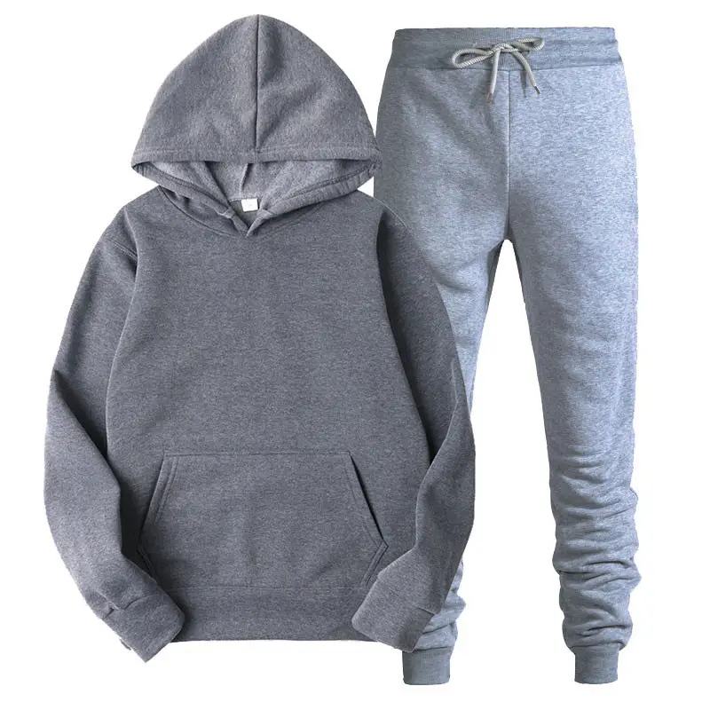 Men's Black Hoodie Sweatshirt Set with Grey Pants - Image 8