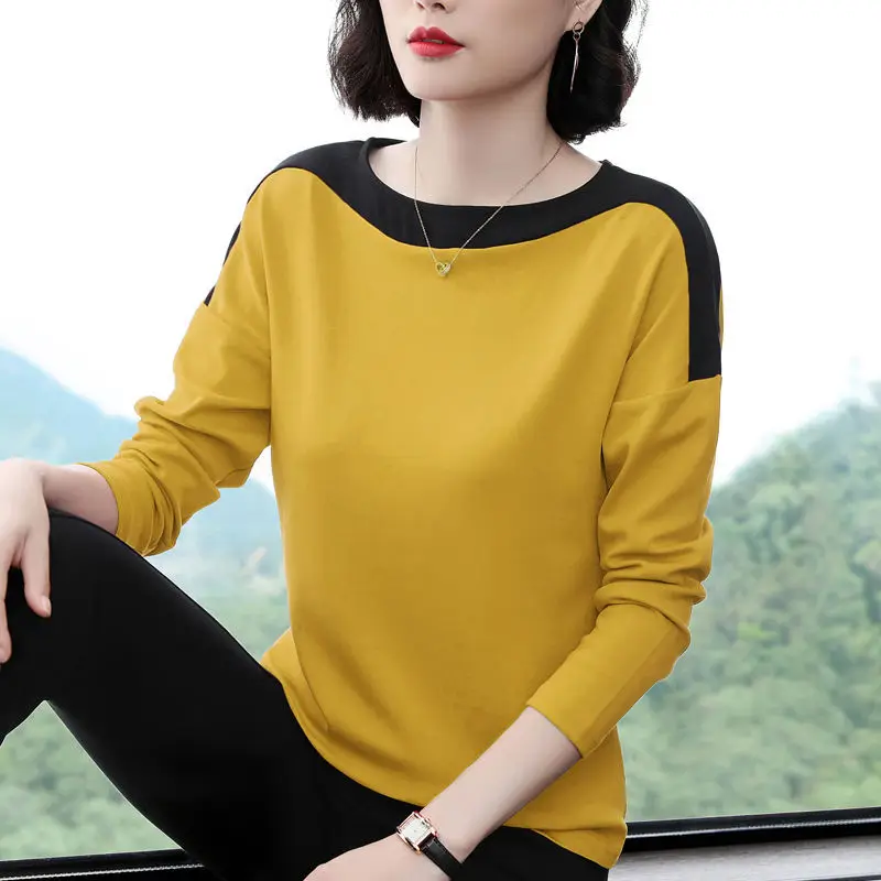 Long Sleeve T-Shirt Women Blue Black Loose Fit