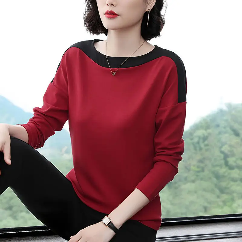 Long Sleeve T-Shirt Women Blue Black Loose Fit