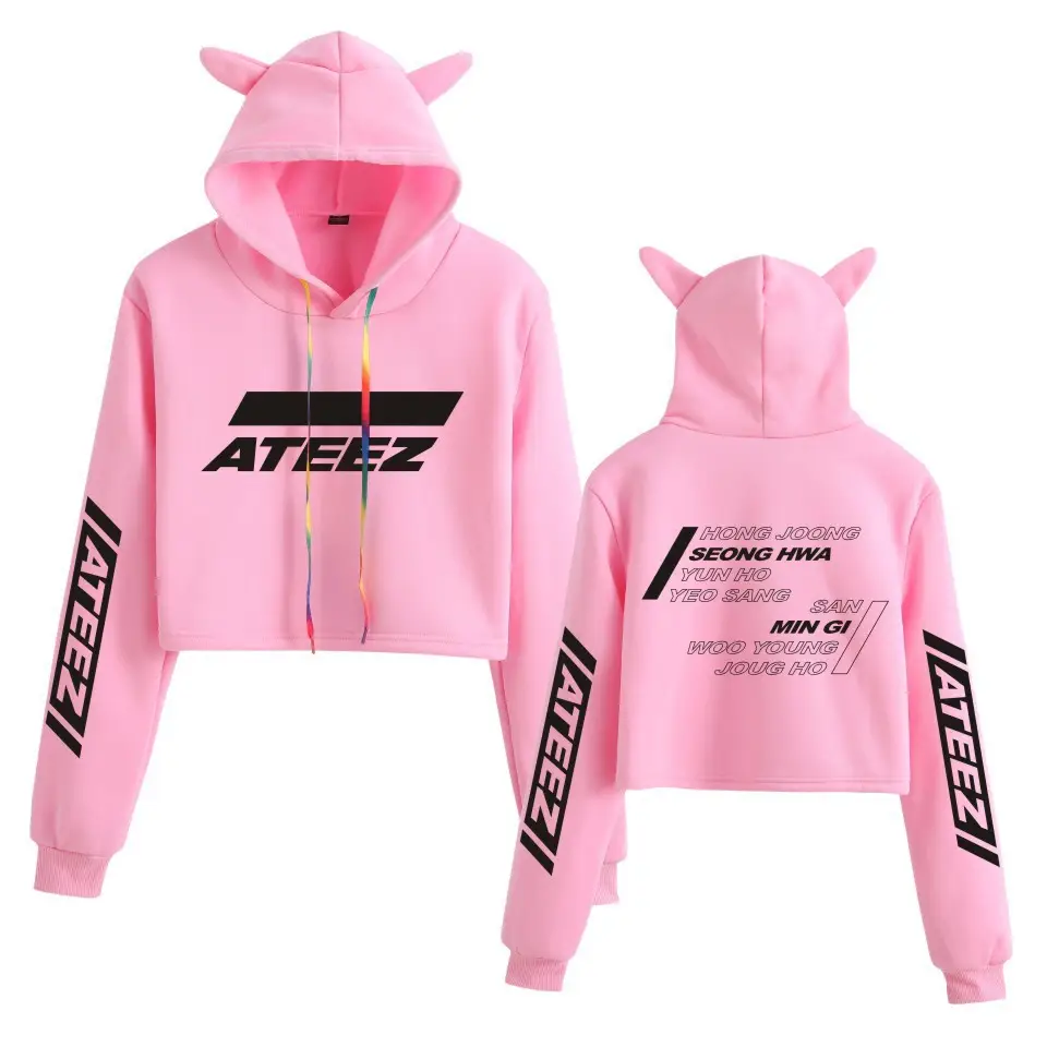 2019 ATEEZ White Hooded Sweatshirt with Cat Ears - Image 8