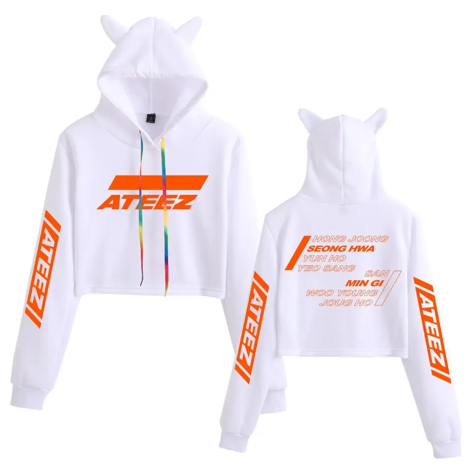 2019 ATEEZ White Hooded Sweatshirt with Cat Ears - Image 10