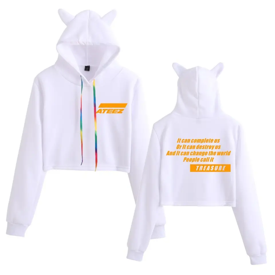 2019 ATEEZ White Hooded Sweatshirt with Cat Ears - Image 14
