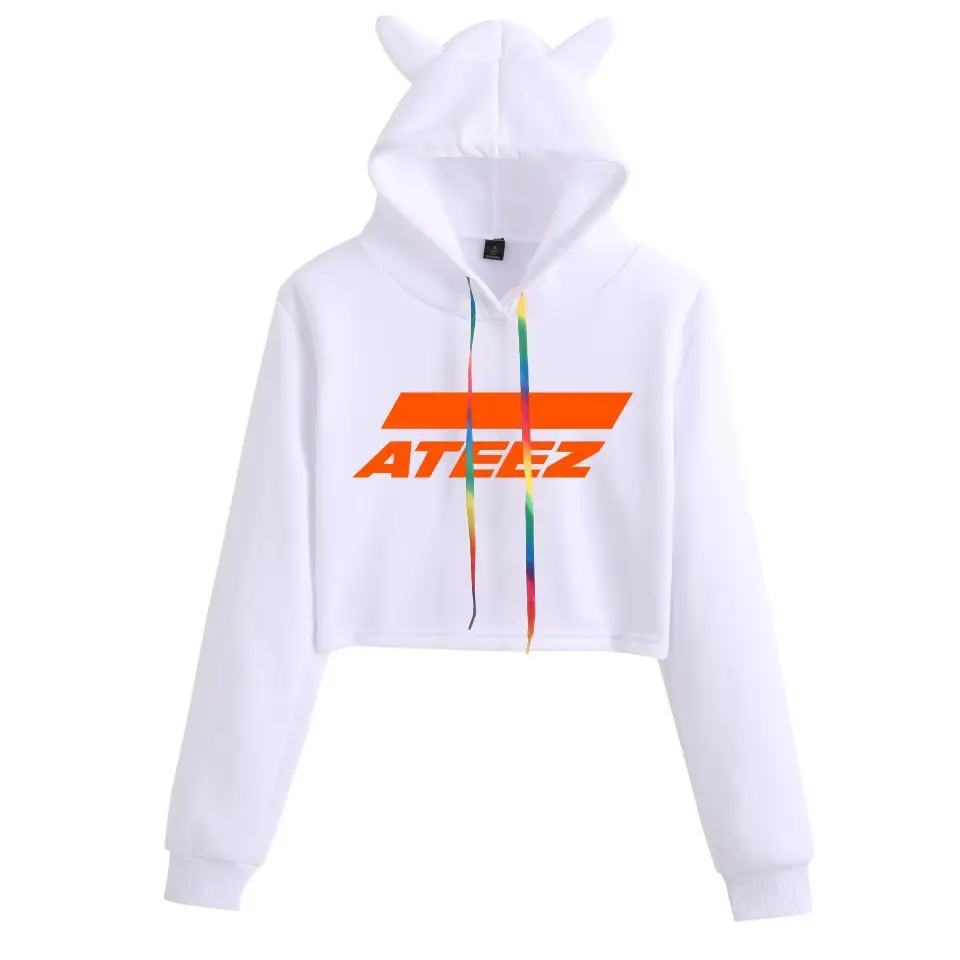 2019 ATEEZ White Hooded Sweatshirt with Cat Ears - Image 2