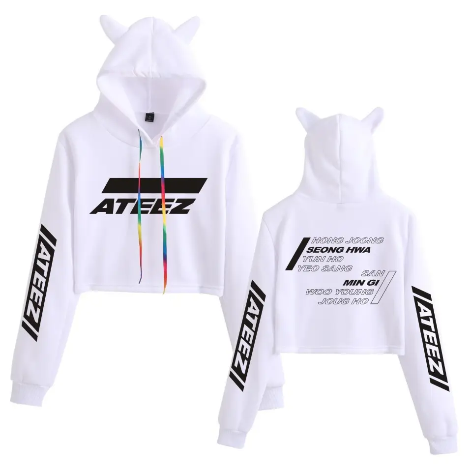2019 ATEEZ White Hooded Sweatshirt with Cat Ears - Image 6