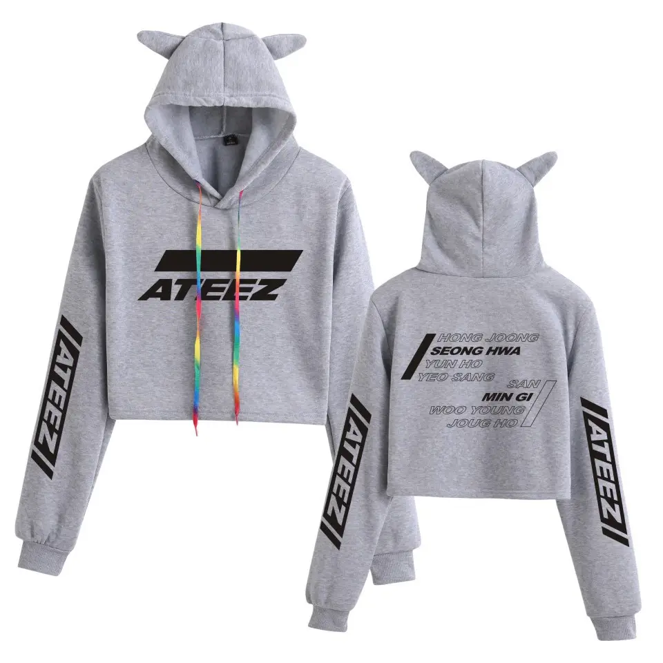 2019 ATEEZ White Hooded Sweatshirt with Cat Ears - Image 7