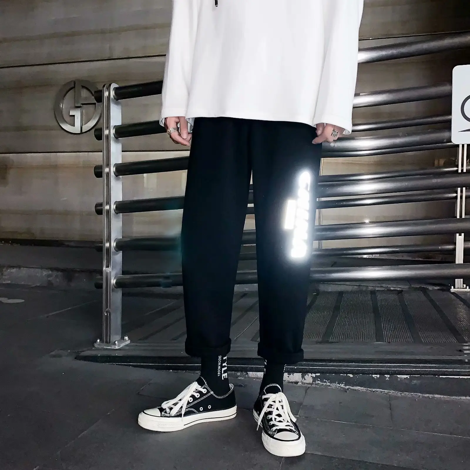Men's Korean Style Reflective Grey Pants 2020 New Arrival - Image 5