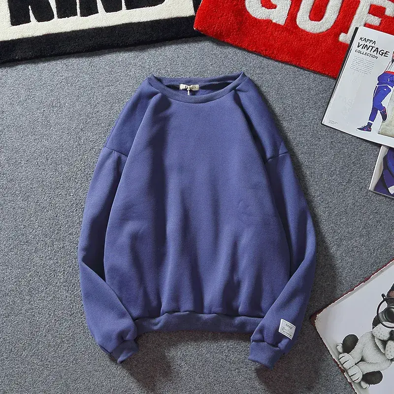 Men's Beige Korean Style Sweatshirt Round Neck Loose Fit