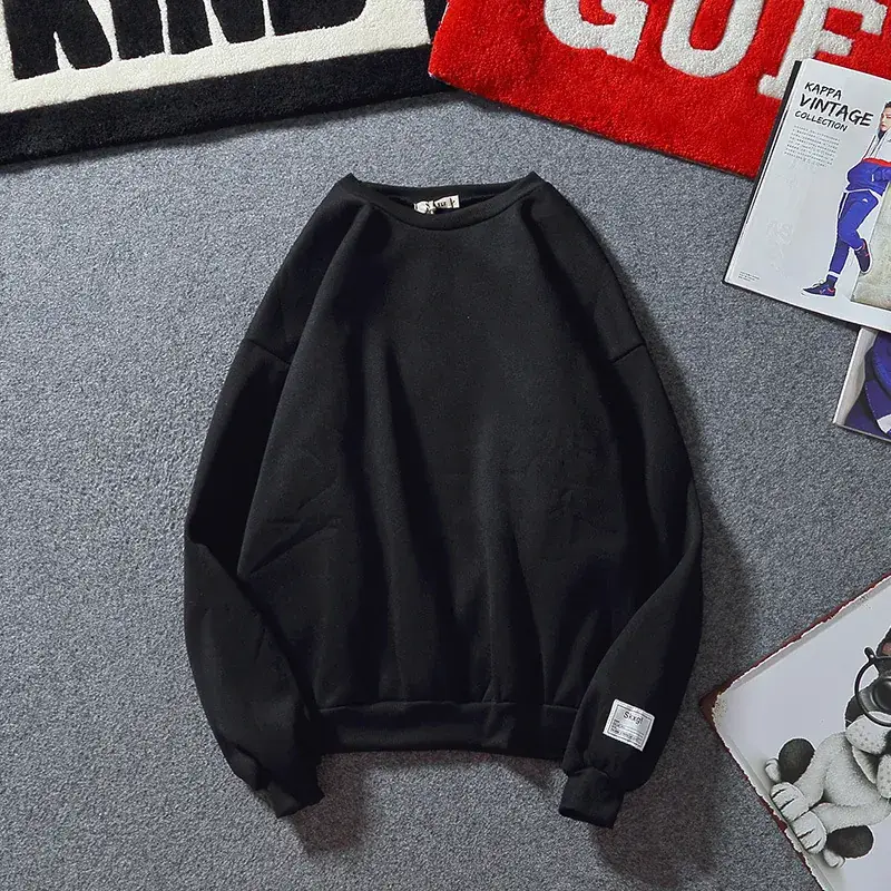 Men's Beige Korean Style Sweatshirt Round Neck Loose Fit