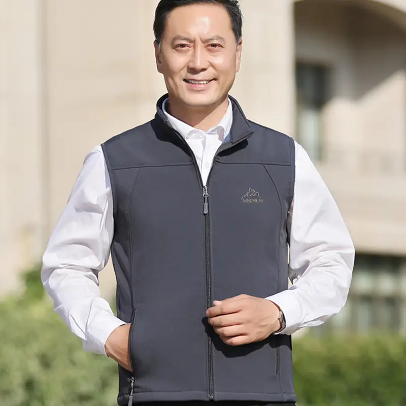 Men's Navy Fleece Waistcoat Vest for Elderly Autumn Winter Warm Casual