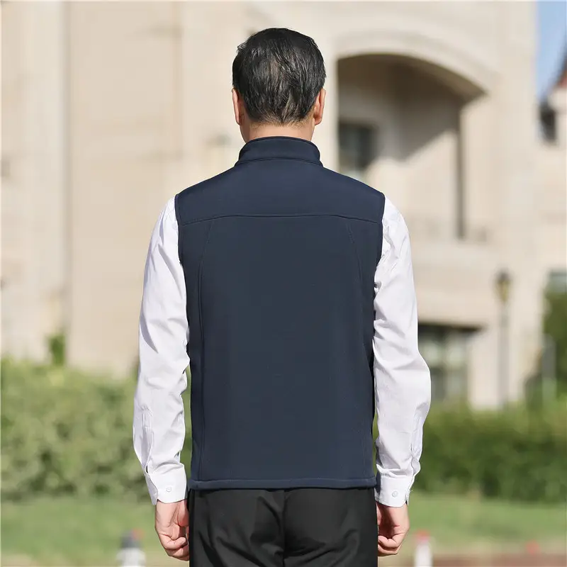 Men's Navy Fleece Waistcoat Vest for Elderly Autumn Winter Warm Casual