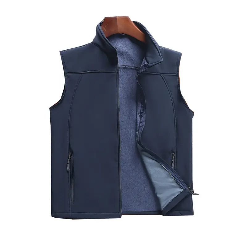 Men's Navy Fleece Waistcoat Vest for Elderly Autumn Winter Warm Casual