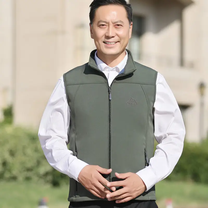 Men's Navy Fleece Waistcoat Vest for Elderly Autumn Winter Warm Casual