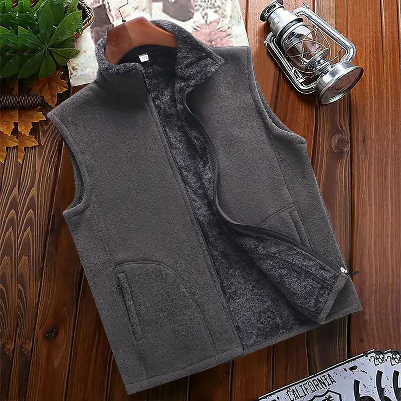 Men's Blue Fleece Sleeveless Vest for Outdoor Sports