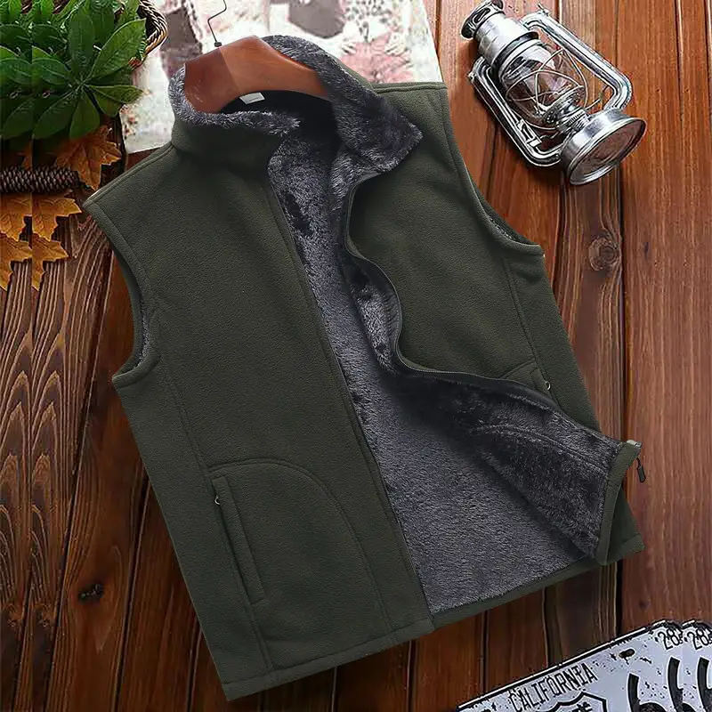 Men's Blue Fleece Sleeveless Vest for Outdoor Sports