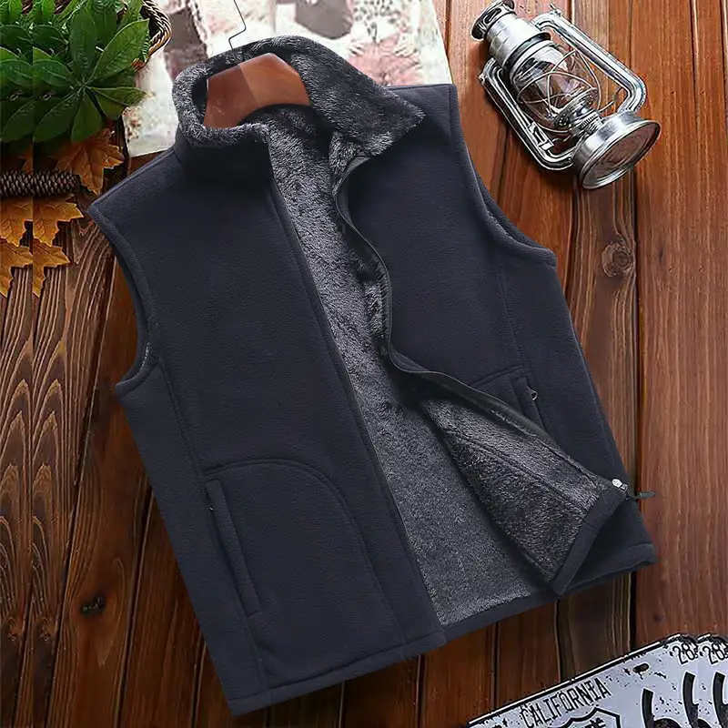 Men's Blue Fleece Sleeveless Vest for Outdoor Sports