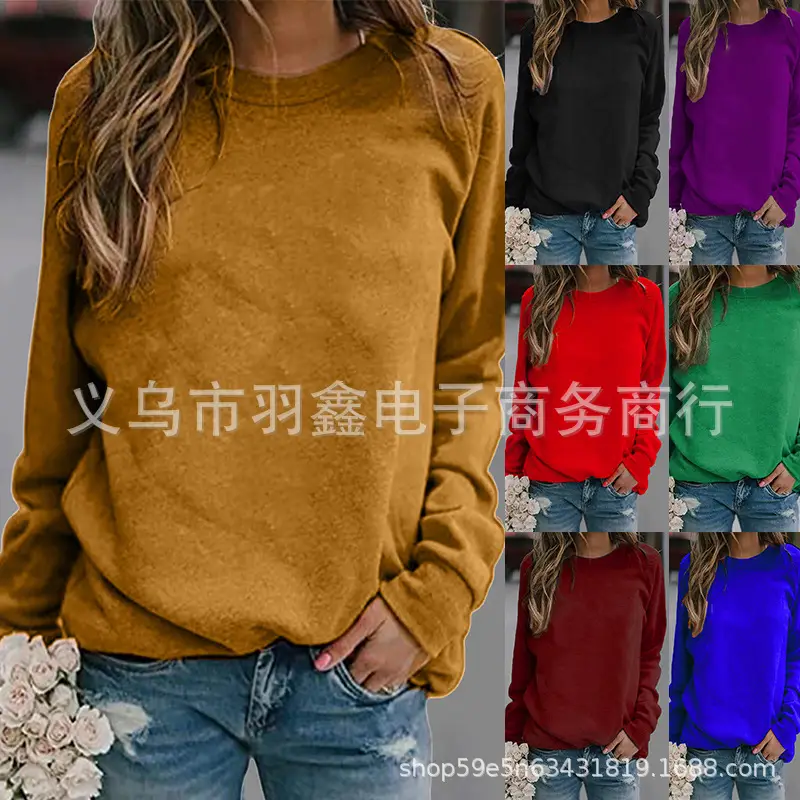 Women's Red Long Sleeve Sweatshirt Solid Color Loose Fit - Image 12