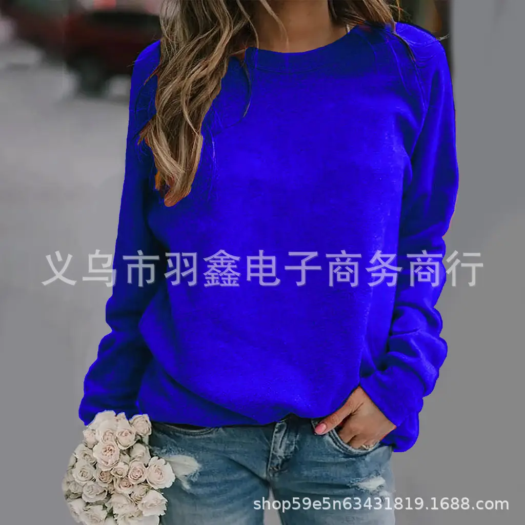 Women's Red Long Sleeve Sweatshirt Solid Color Loose Fit - Image 14