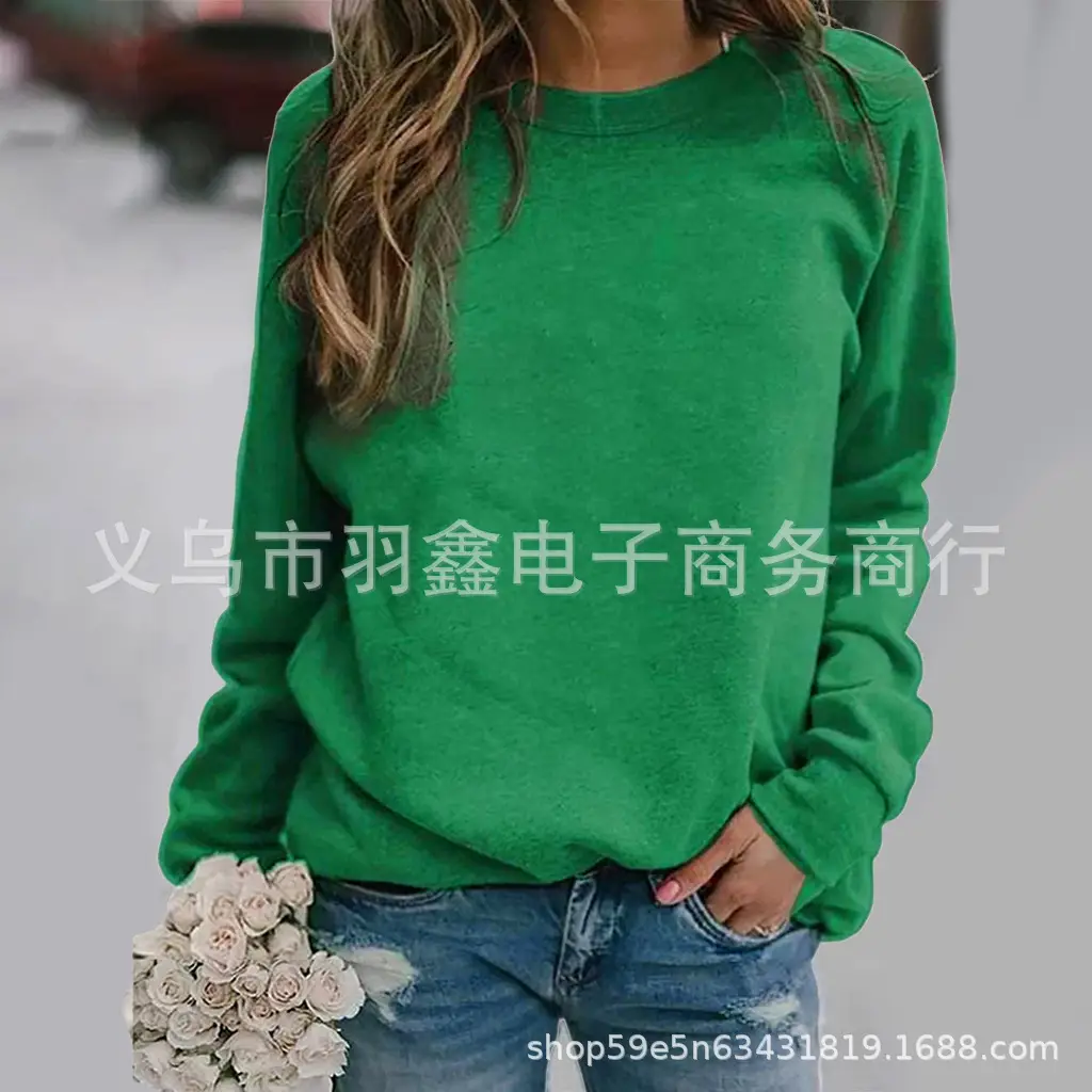 Women's Red Long Sleeve Sweatshirt Solid Color Loose Fit - Image 15