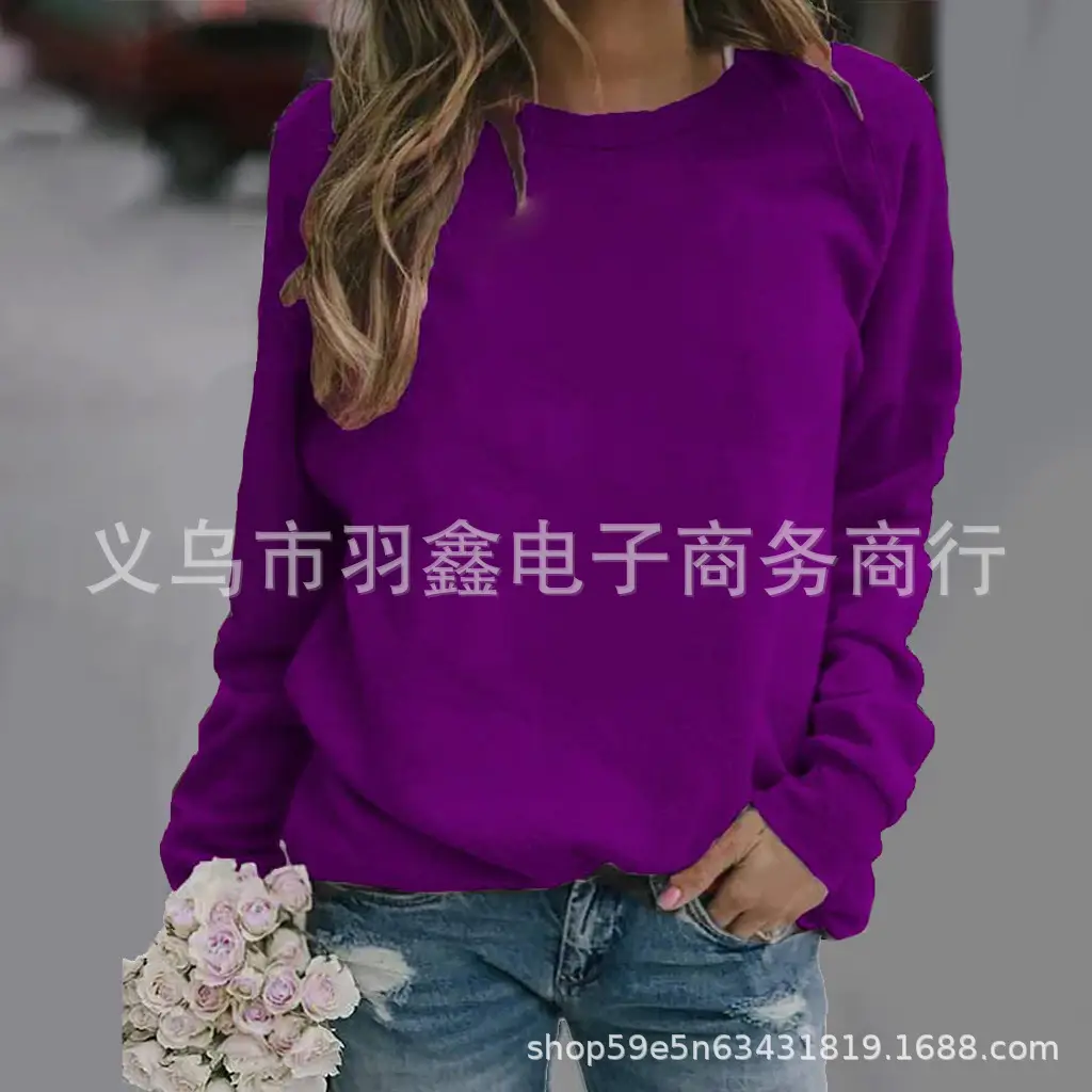 Women's Red Long Sleeve Sweatshirt Solid Color Loose Fit - Image 16