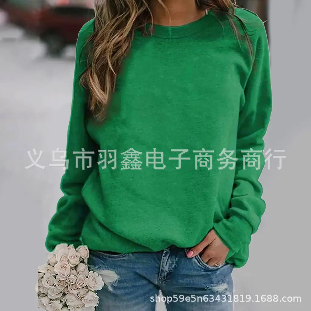 Women's Red Long Sleeve Sweatshirt Solid Color Loose Fit - Image 10