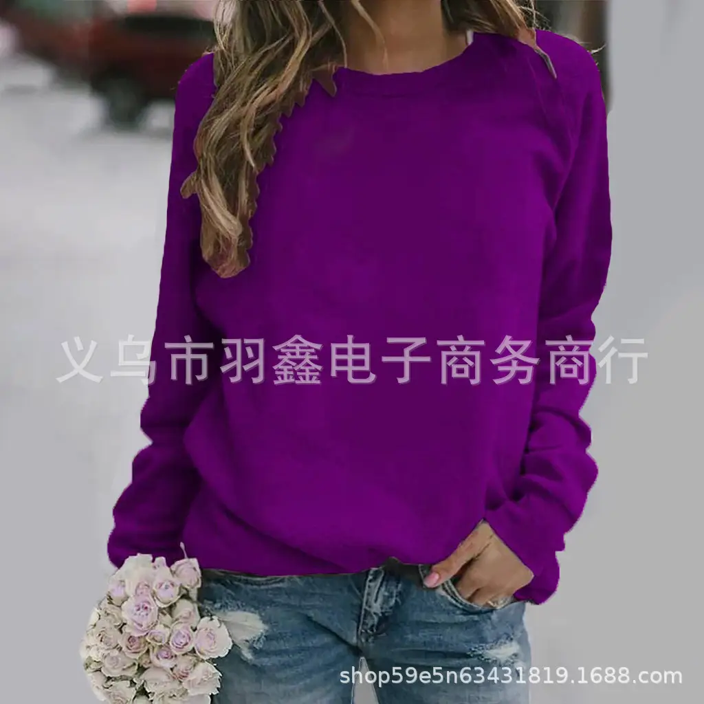 Women's Red Long Sleeve Sweatshirt Solid Color Loose Fit - Image 11