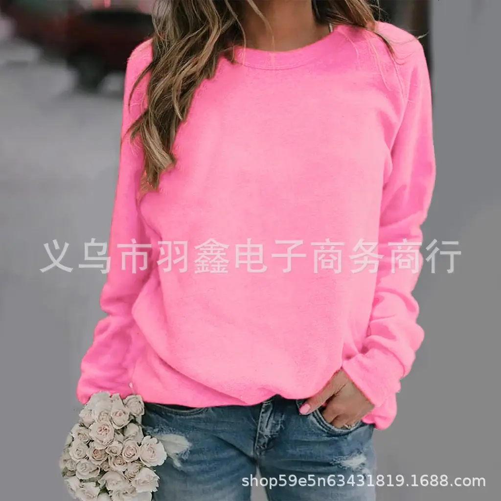 Women's Red Long Sleeve Sweatshirt Solid Color Loose Fit - Image 2