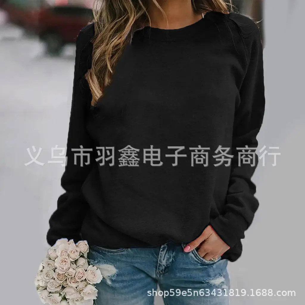 Women's Red Long Sleeve Sweatshirt Solid Color Loose Fit - Image 3