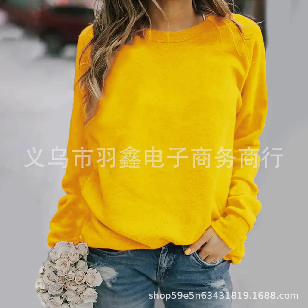 Women's Red Long Sleeve Sweatshirt Solid Color Loose Fit - Image 5
