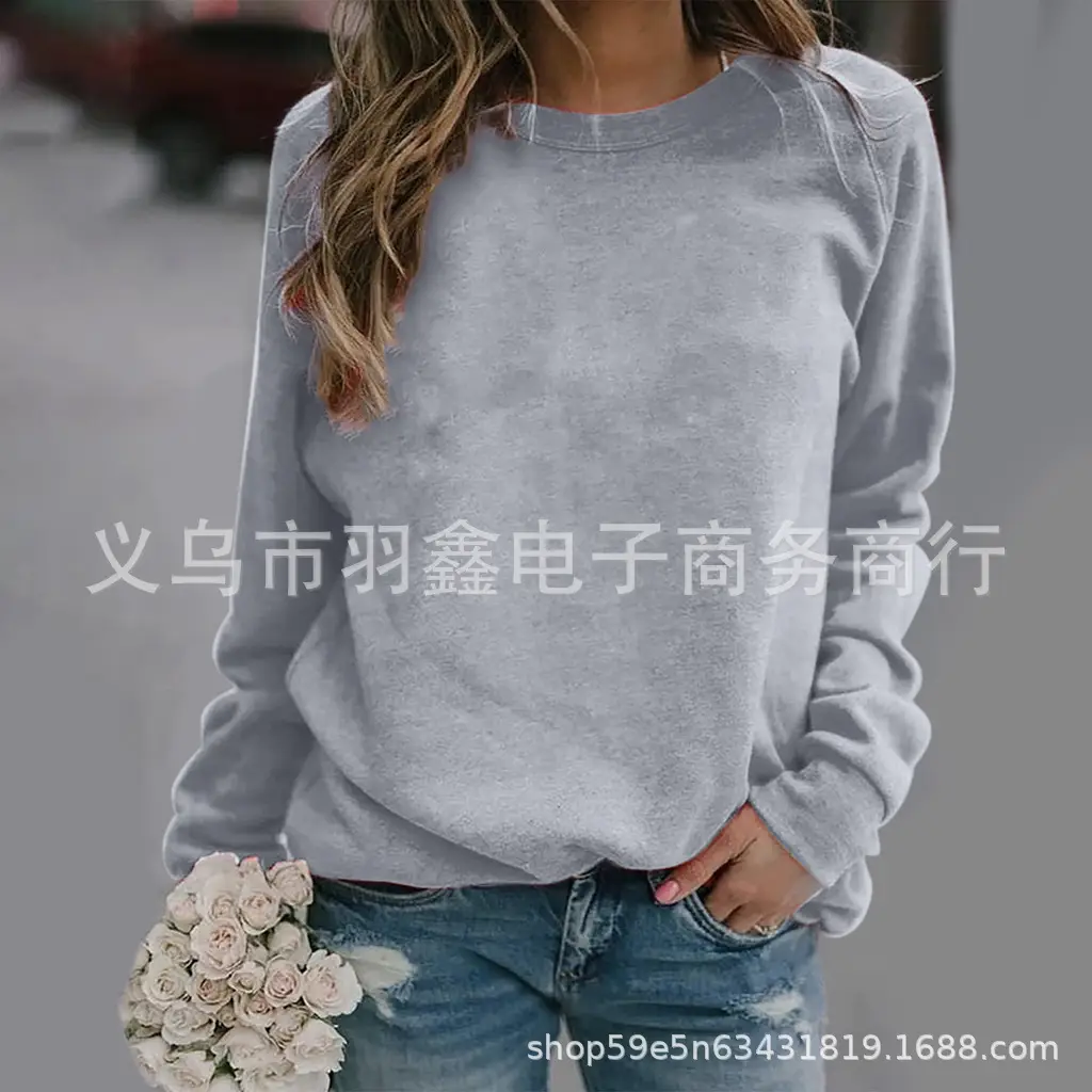 Women's Red Long Sleeve Sweatshirt Solid Color Loose Fit - Image 6